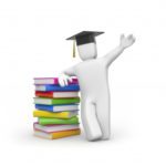 cartoon picture of a man leaning on textbooks