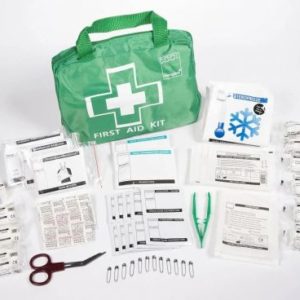 a picture of a 70 piece first aid kit bag with contents inside