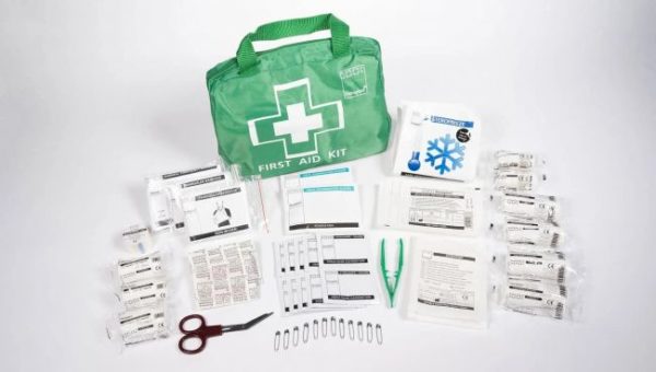 a picture of a 70 piece first aid kit bag with contents inside