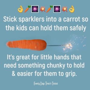 picture with a carrot a sparkler and words of explanation on Our 5 Top Tips for Using Fireworks